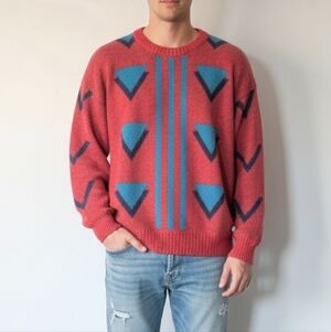 Vintage Union Bay Red Men's Small Sweater – Geometric Pattern